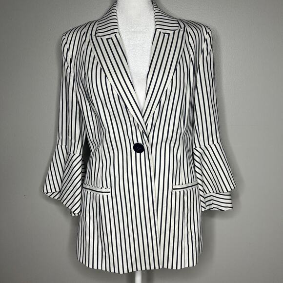 Cabi White Navy Striped Bell Sleeve Jacket Blazer Size 4 Style 5295 Twee Career - Picture 1 of 12